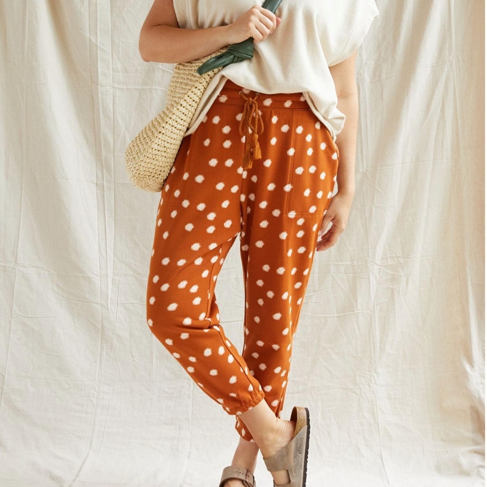 Anthropologie Orange Polka Dot Joggers